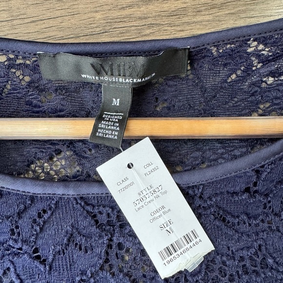 NWT White House Black Market Navy Lace Crew Nexk Top Size Medium - Picture 5 of 15